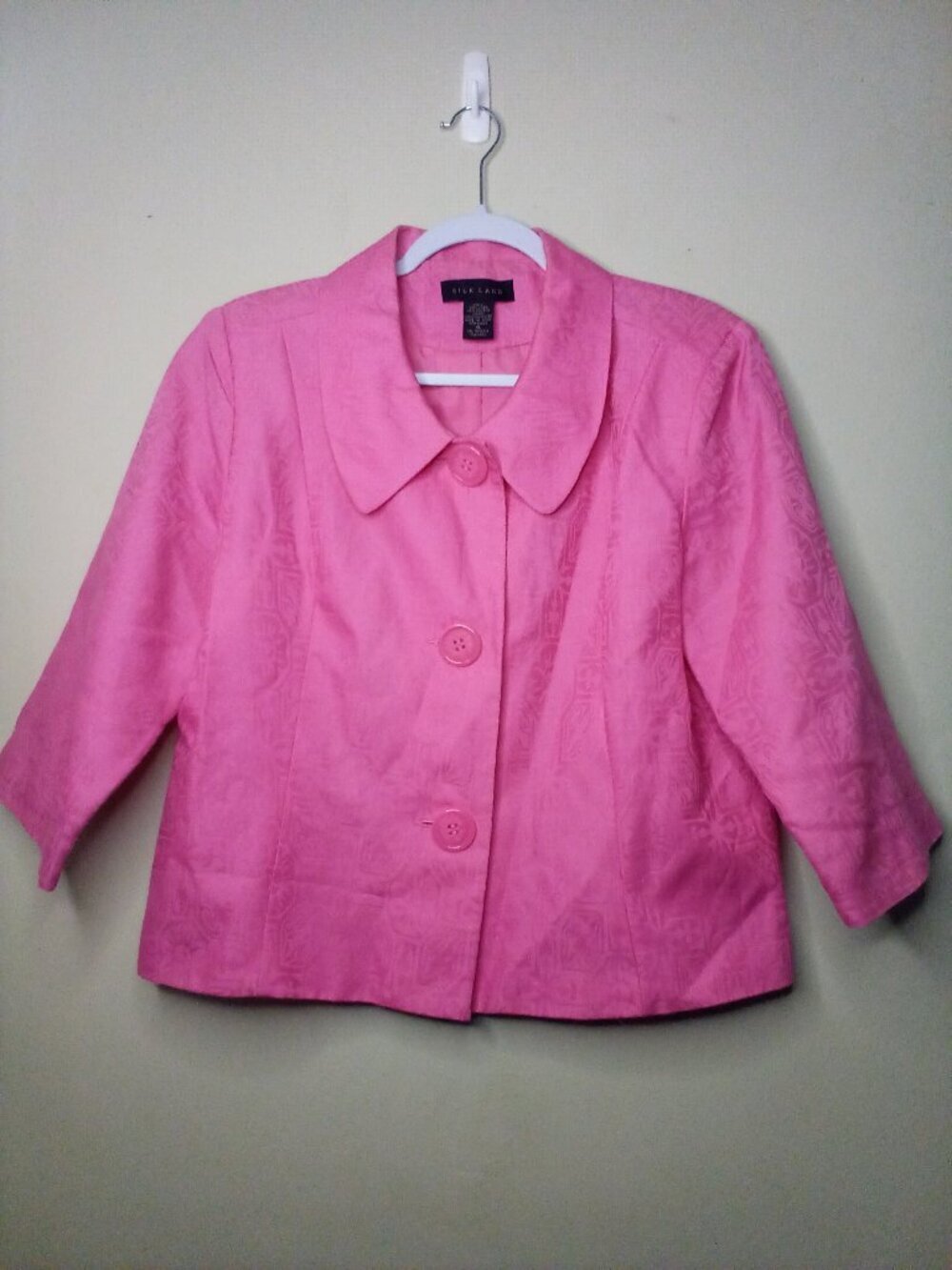 SilkLand Blazer Jacket Women XL Half Sleeve Button Up Pink
